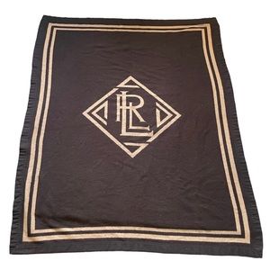 Vintage Polo Ralph Lauren Monogram Logo Reversible Blanket Brown / Tan 45”x67”